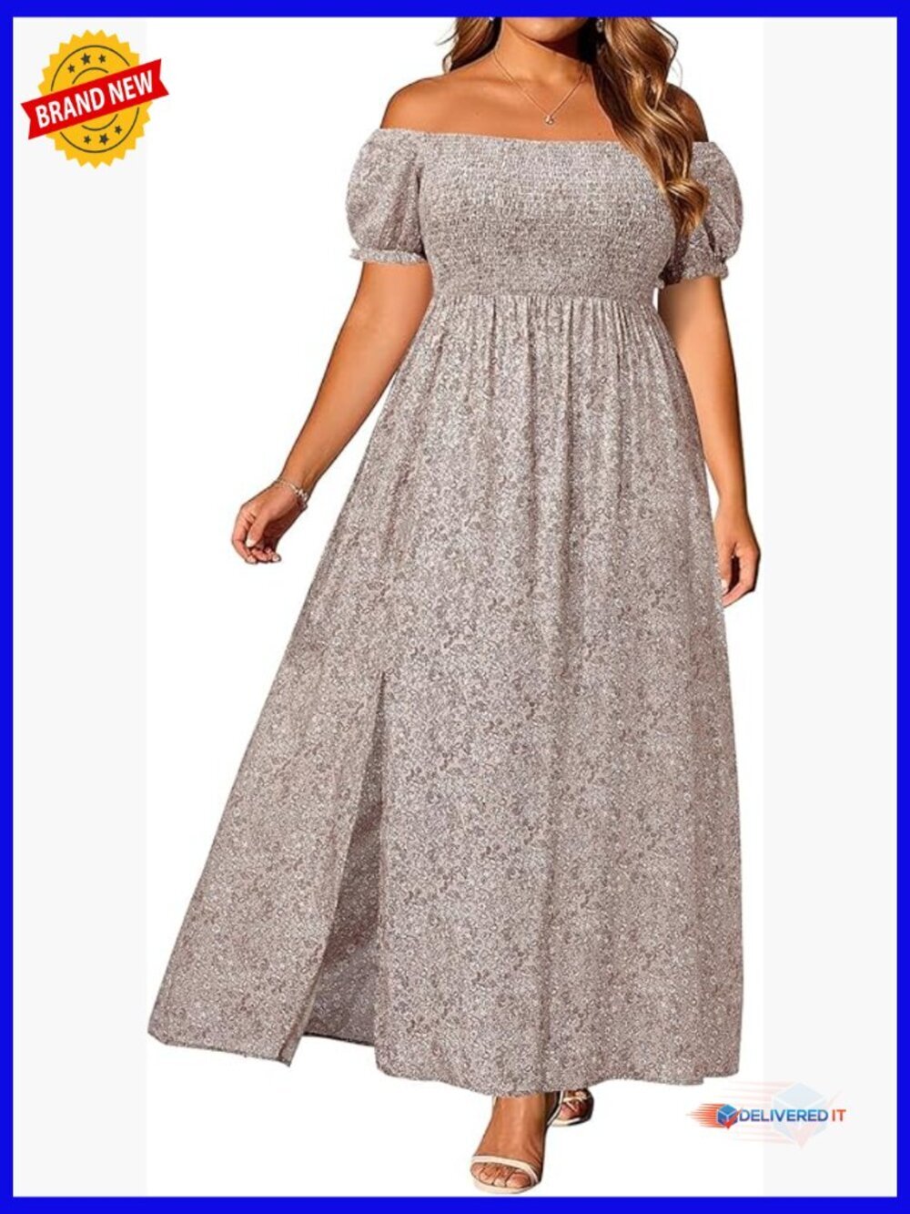 Plus Size Boho Off Shoulder Floral Maxi Dress with Pockets